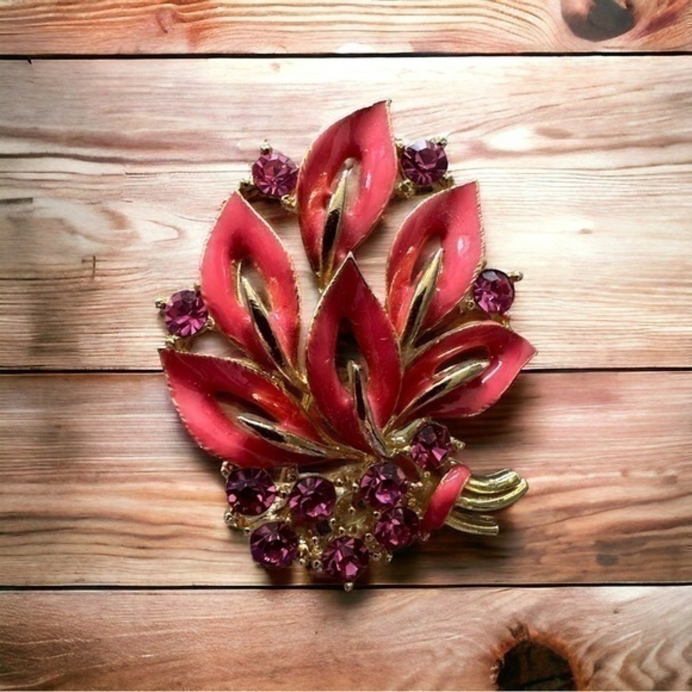 Vintage Brooch - Coral and Fuchsia